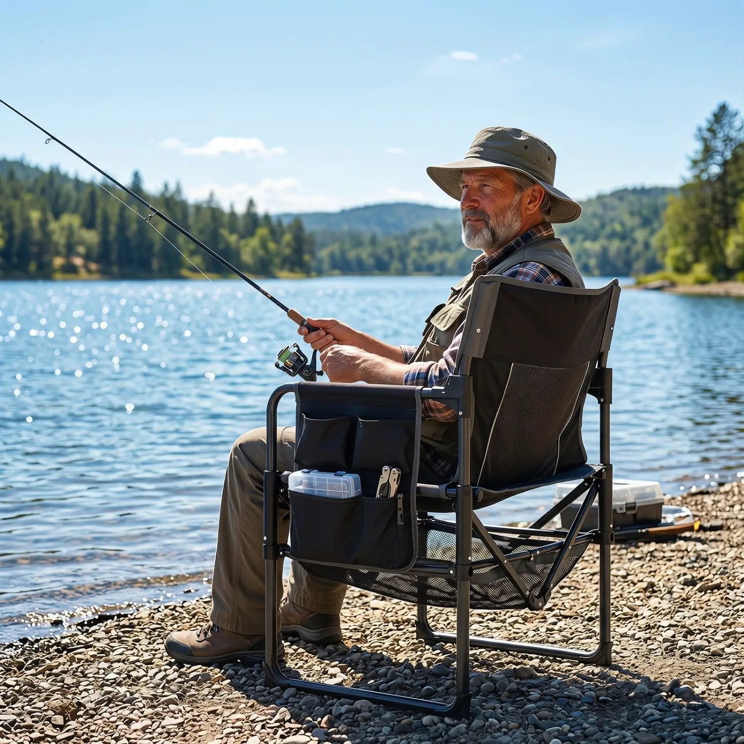 Camping Chair Heavy Duty with Cup Holder and Storage by DirectDeals