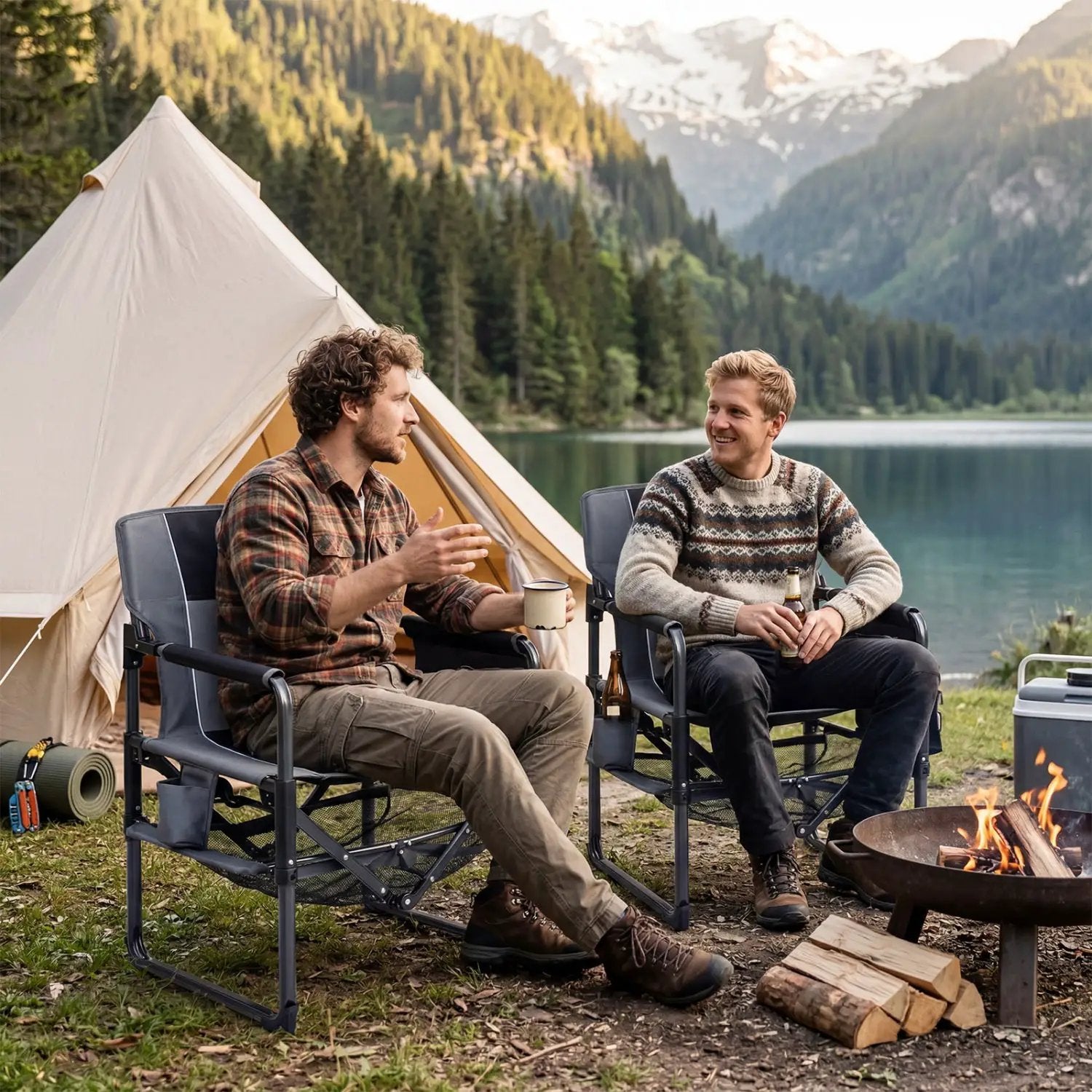 Camping Chair Heavy Duty with Cup Holder and Storage by DirectDeals
