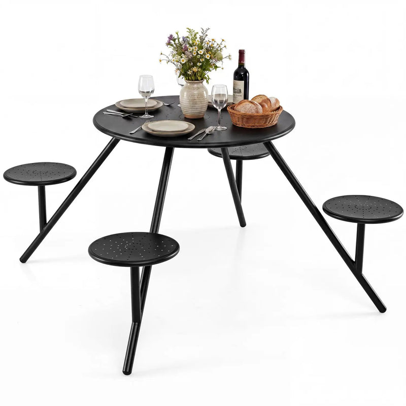 Round Picnic Table for 4 with Umbrella Hole and Iron Seats by DirectDeals