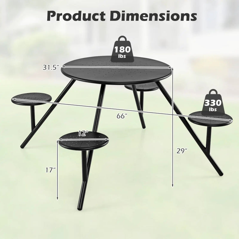 Round Picnic Table for 4 with Umbrella Hole and Iron Seats by DirectDeals