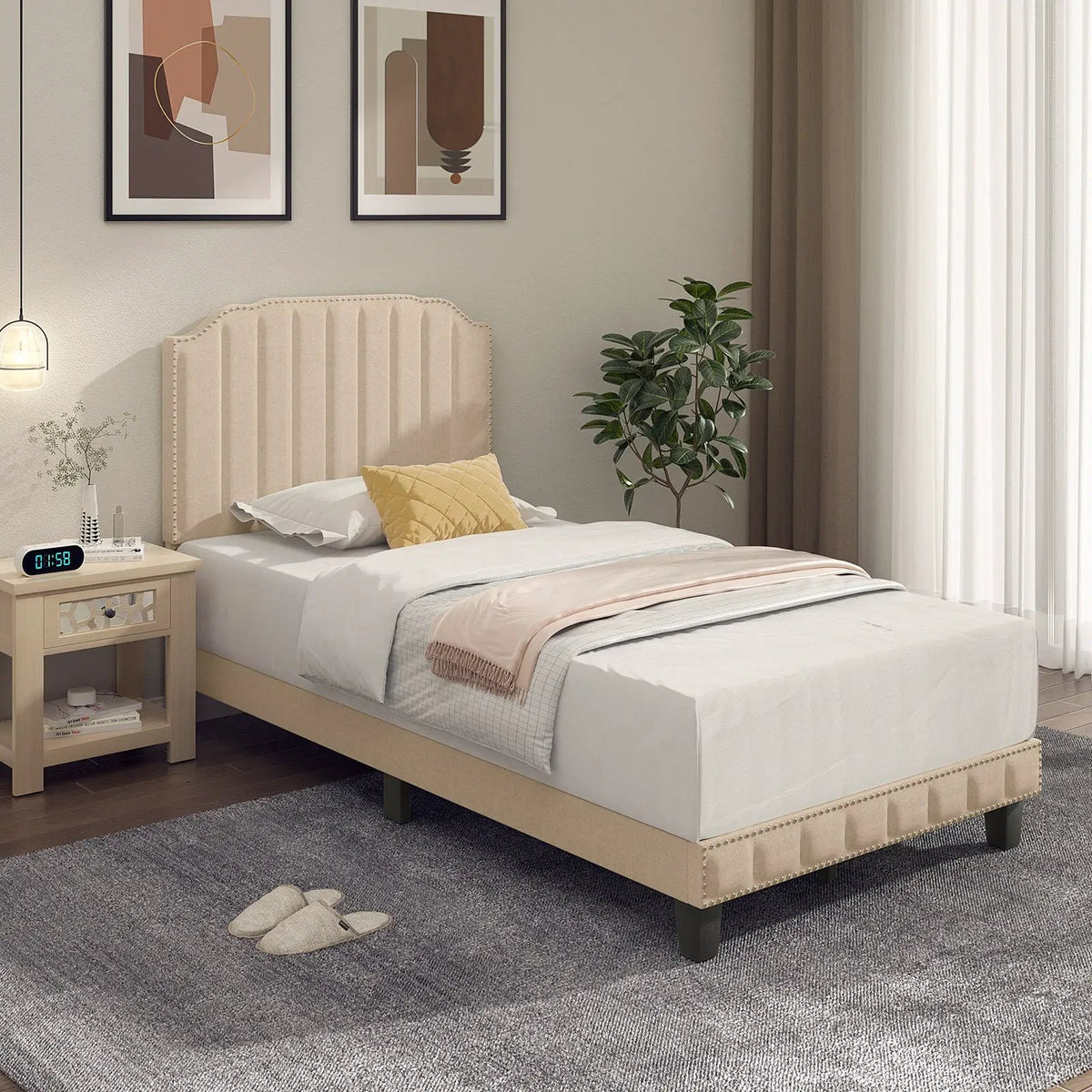 Heavy Duty Upholstered Bed Frame with Rivet Headboard, photo 14 of 24