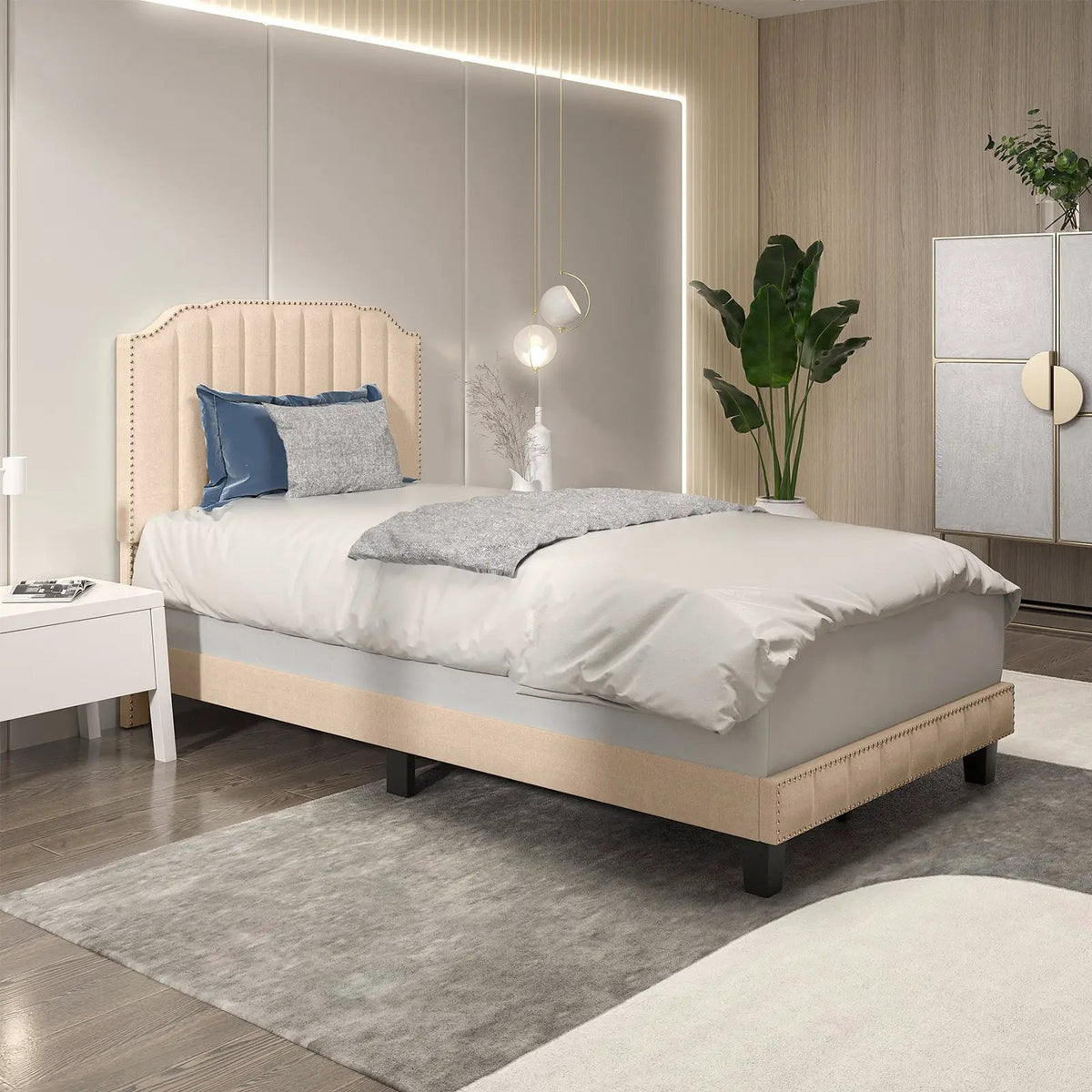 Heavy Duty Upholstered Bed Frame with Rivet Headboard, photo 4 of 24