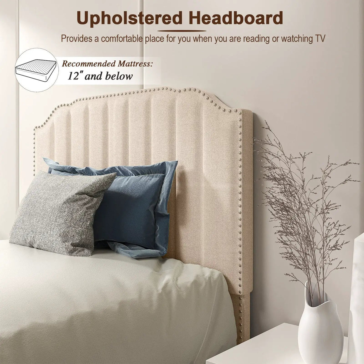 Heavy Duty Upholstered Bed Frame with Rivet Headboard, photo 10 of 24