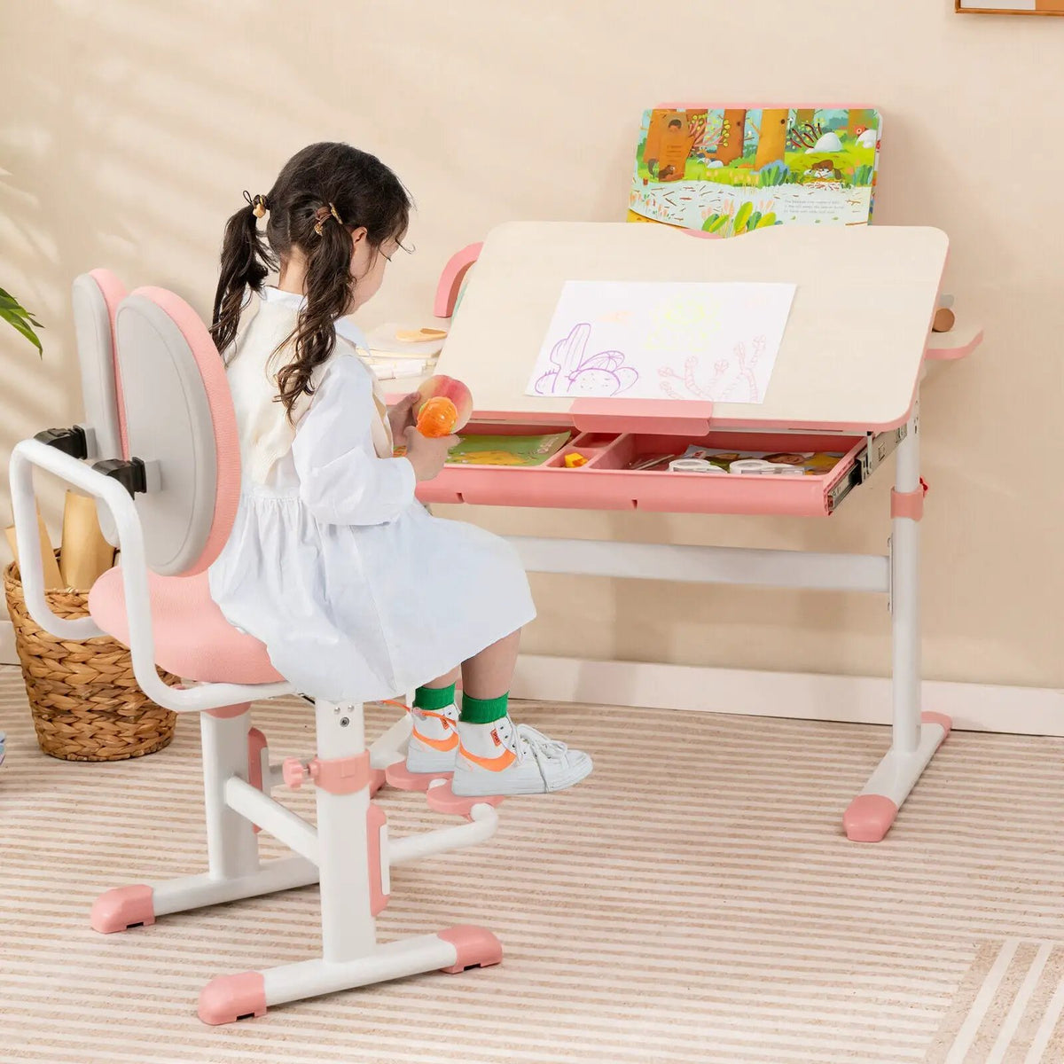 Ergonomic Height-adjustable Kids Study Chair with Double Back Support