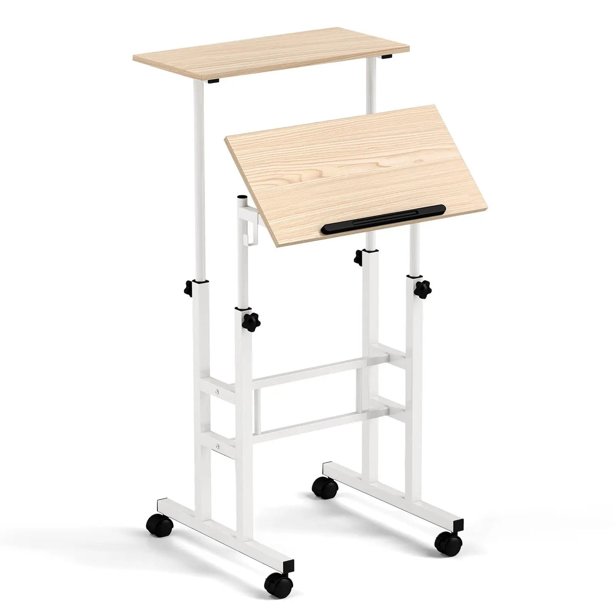 Mobile Standing Desk Height-Adjustable Laptop Cart with Split Top and Hanging Hooks, photo 10 of 11