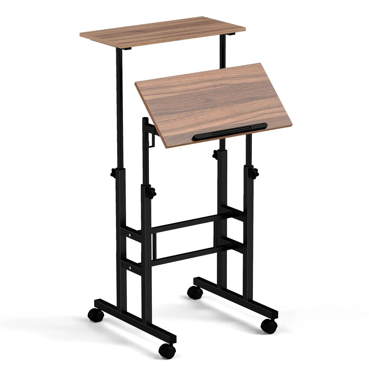 Mobile Standing Desk Height-Adjustable Laptop Cart with Split Top and Hanging Hooks, photo 11 of 11