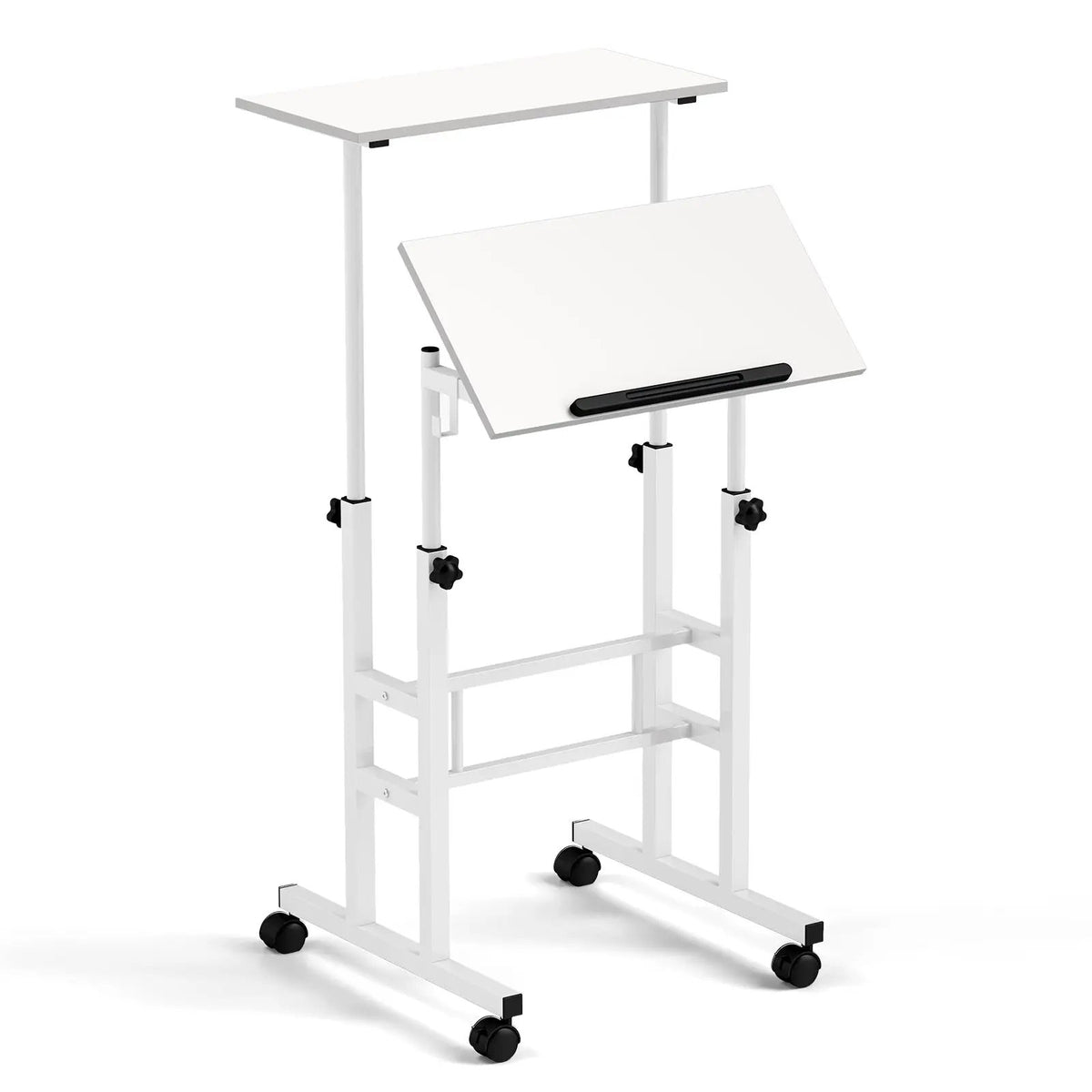 Mobile Standing Desk Height-Adjustable Laptop Cart with Split Top and Hanging Hooks, photo 3 of 11