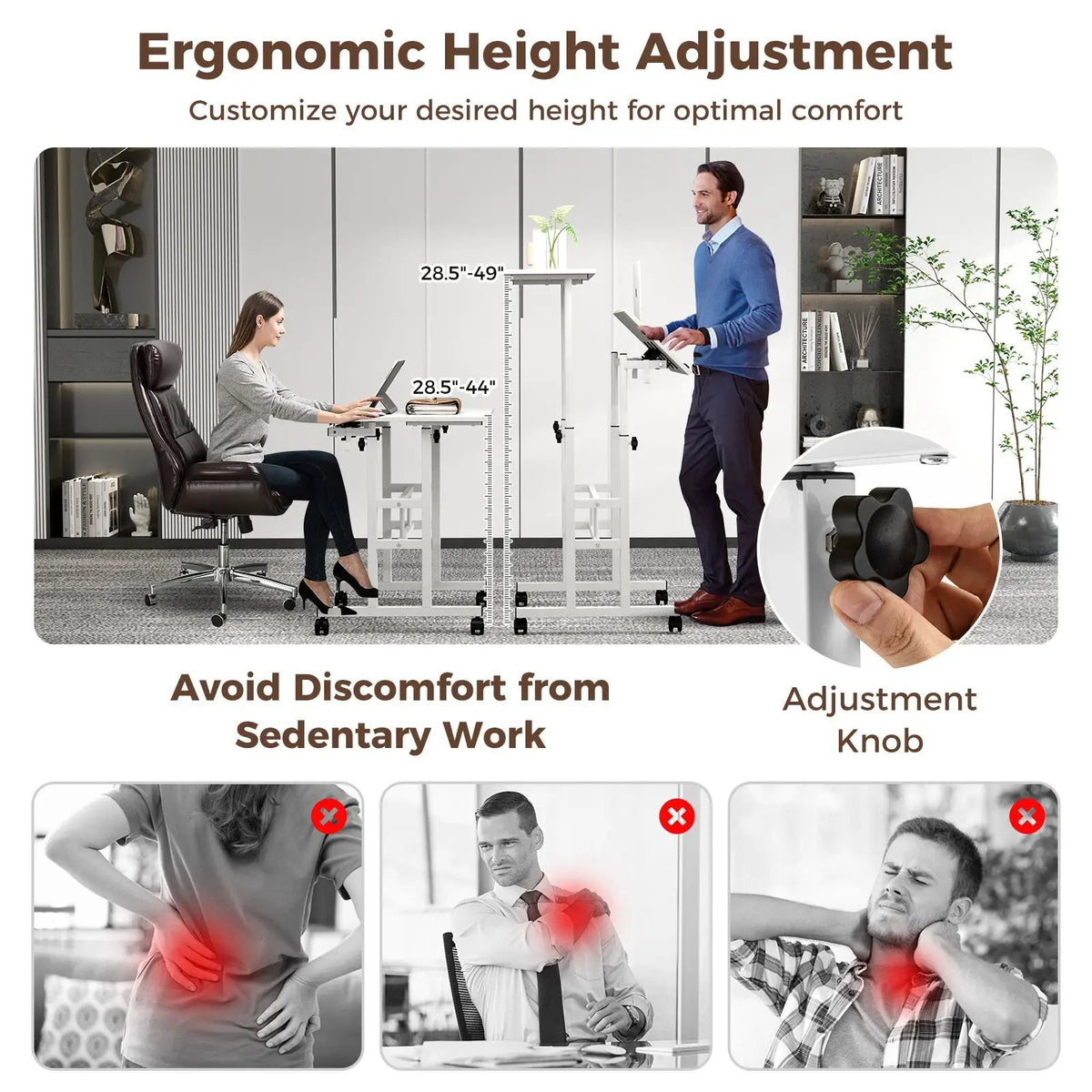 Mobile Standing Desk Height-Adjustable Laptop Cart with Split Top and Hanging Hooks, photo 7 of 11