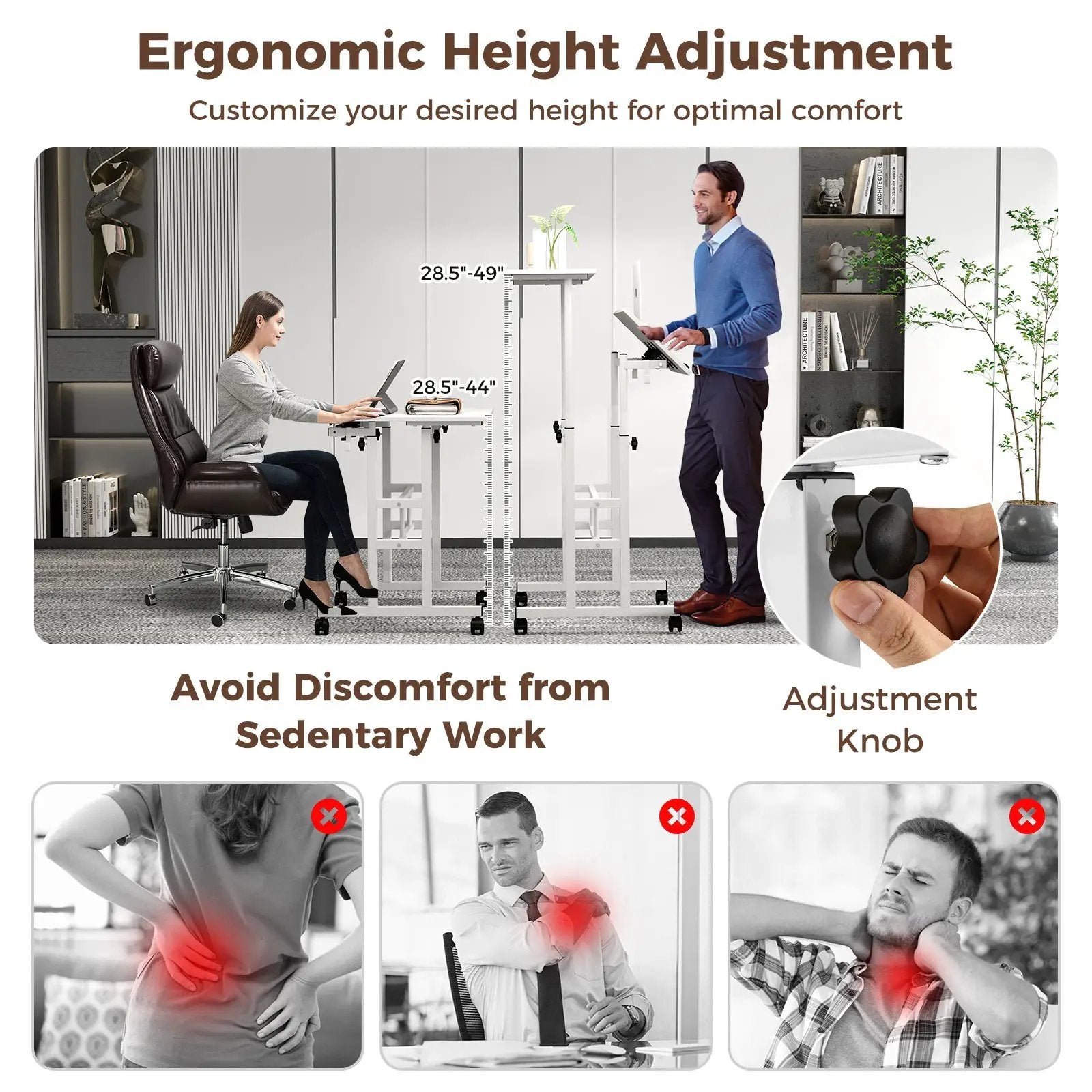Mobile Standing Desk Height-Adjustable Laptop Cart with Split Top and Hanging Hooks by DirectDeals