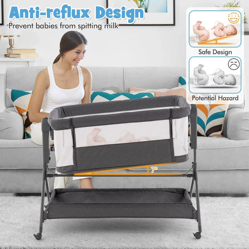 Height Adjustable Bedside Sleeper with Storage Bag and Soft Mattress for Baby by DirectDeals