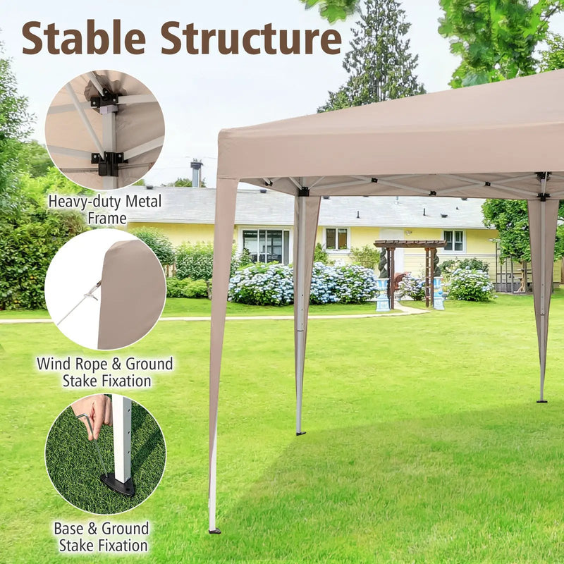 13 x 11.5 FT Hexagonal Pop-Up Height Adjustable Canopy Tent with Dressed Legs-Khaki by DirectDeals