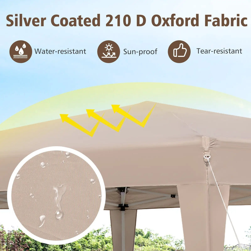 13 x 11.5 FT Hexagonal Pop-Up Height Adjustable Canopy Tent with Dressed Legs-Khaki by DirectDeals