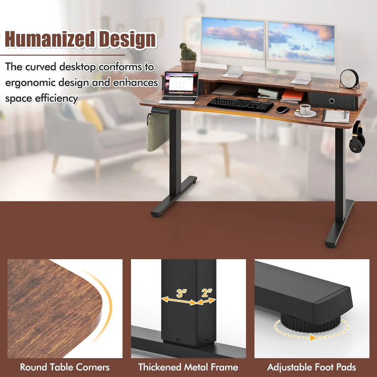 55 Inch x 24 Inch Height Adjustable Electric Standing Desk with 2 Drawers, photo 5 of 10