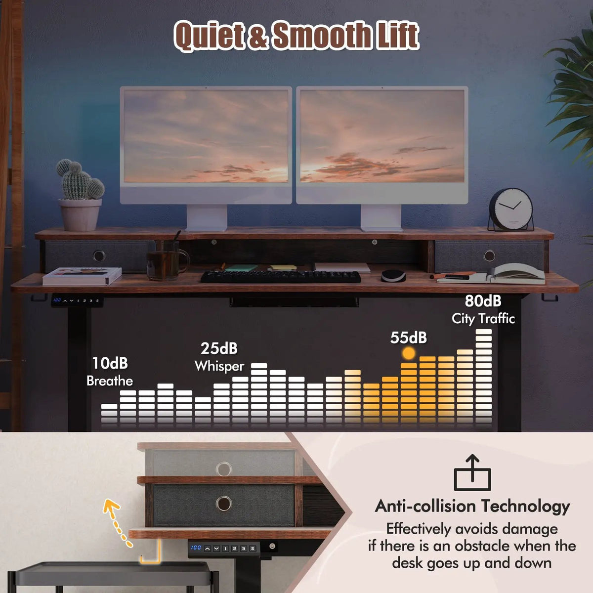 55 Inch x 24 Inch Height Adjustable Electric Standing Desk with 2 Drawers, photo 6 of 10
