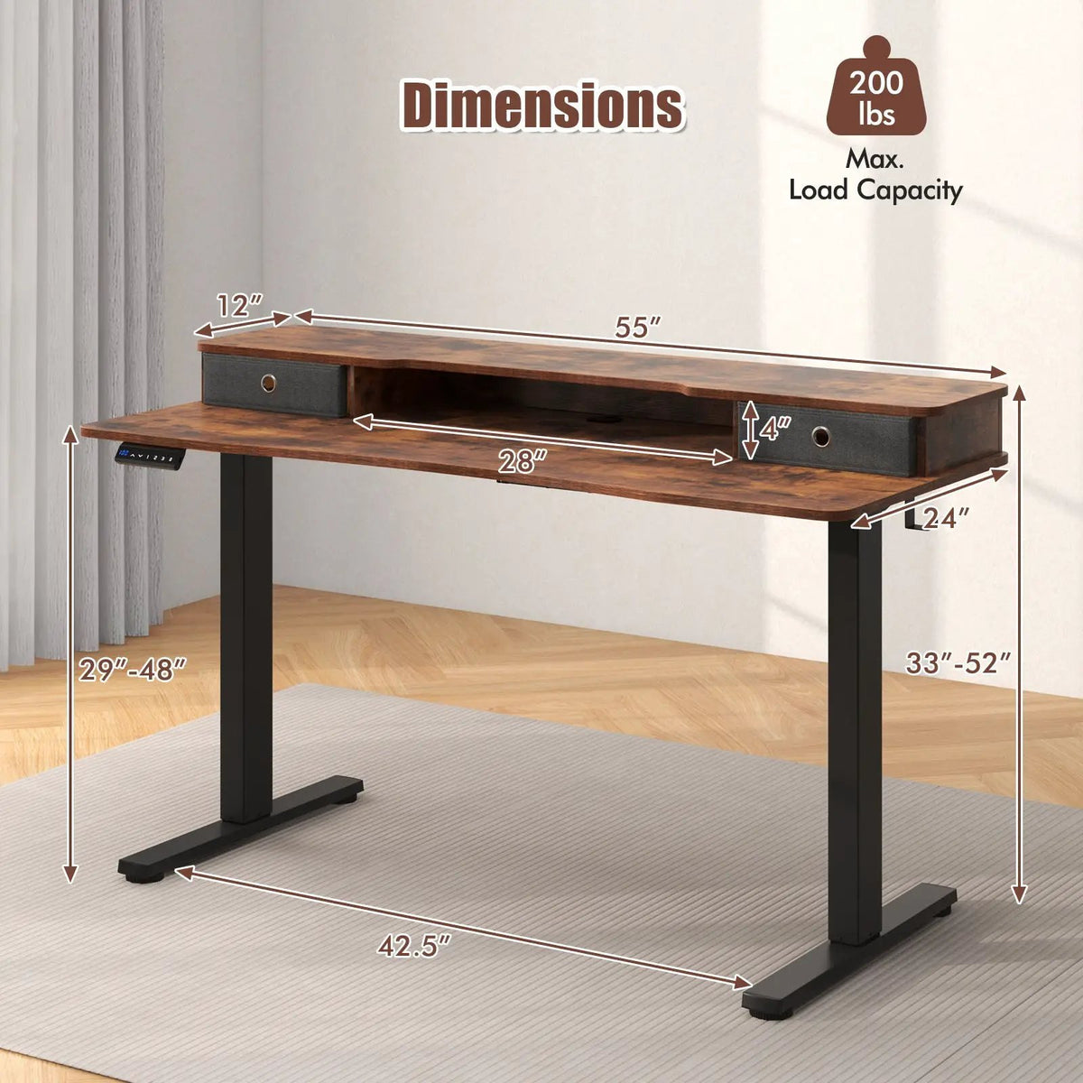 55 Inch x 24 Inch Height Adjustable Electric Standing Desk with 2 Drawers, photo 3 of 10
