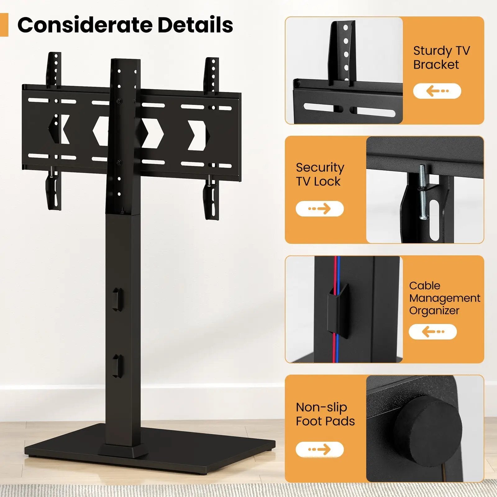 Height Adjustable Floor TV Stand with AV Shelf for 32-70 Inch TVs by DirectDeals