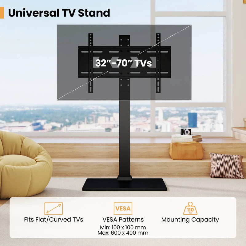 Height Adjustable Floor TV Stand with AV Shelf for 32-70 Inch TVs by DirectDeals
