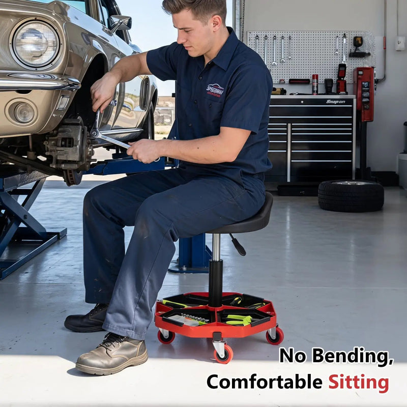 Adjustable Rolling Mechanic Seat with Storage Tray by DirectDeals