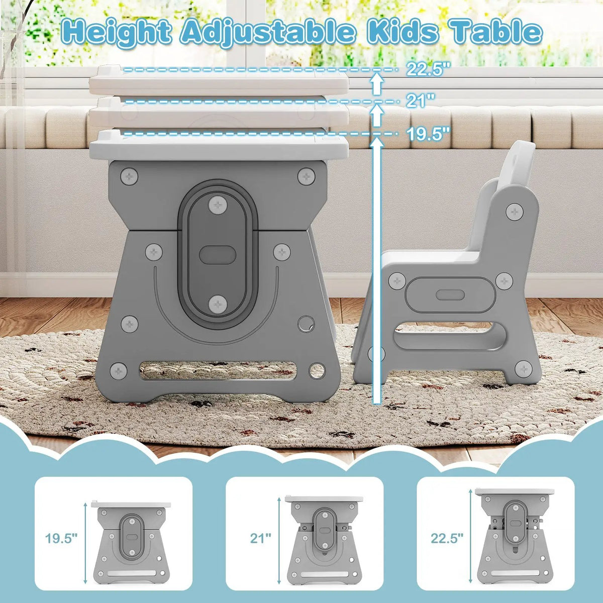 Height Adjustable Kids Table and Chair Set with Tiltable Whiteboard and Concave Shelf, photo 12 of 16