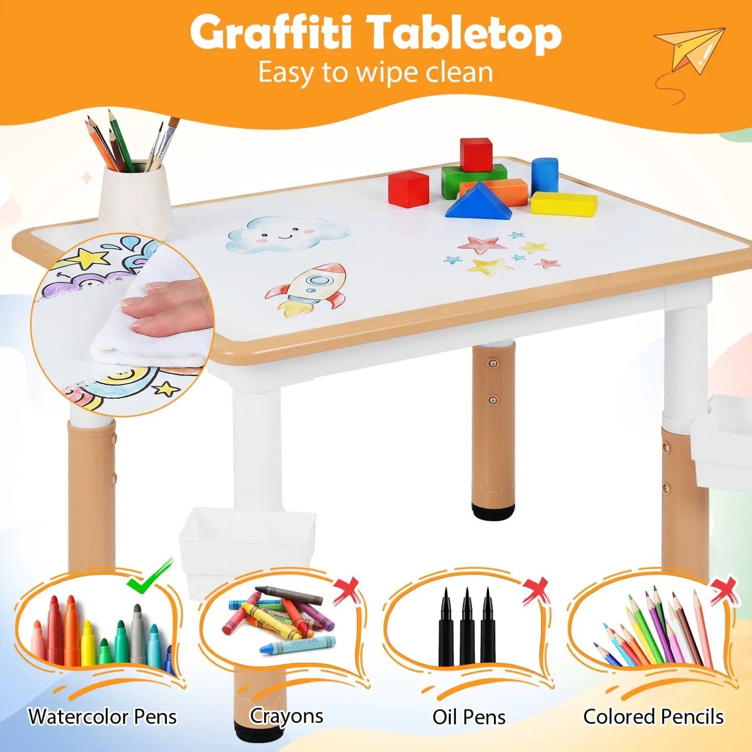 Kids Table and 4 Chairs Set with Adjustable Height by DirectDeals