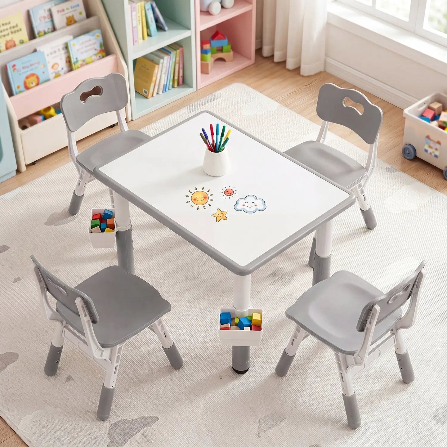 Kids Table and 4 Chairs Set with Adjustable Height by DirectDeals