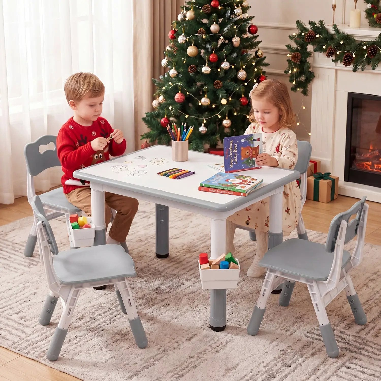 Kids Table and 4 Chairs Set with Adjustable Height by DirectDeals