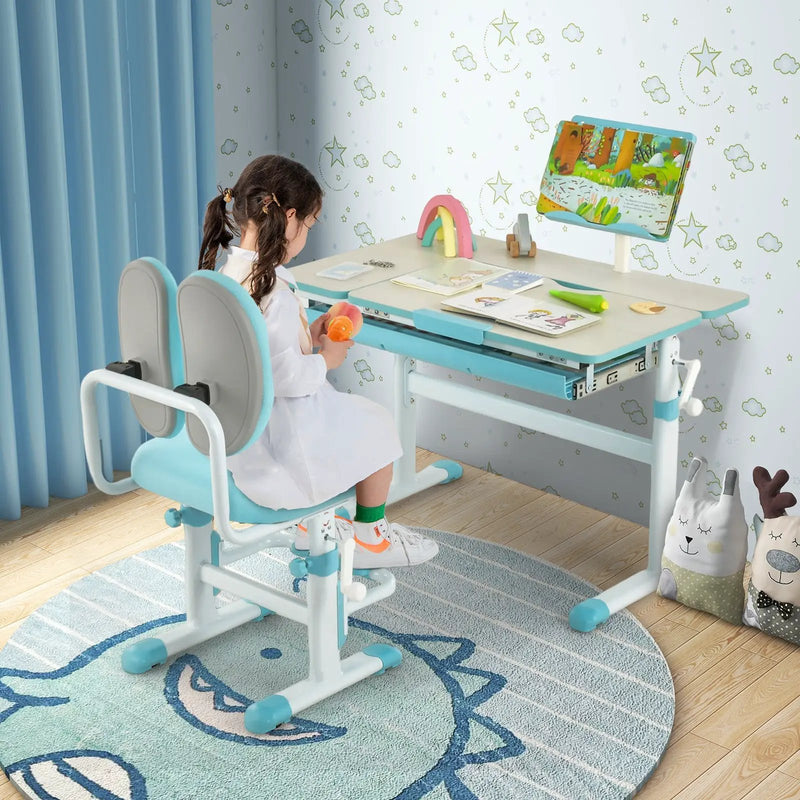 Height-Adjustable Kids Desk with Tilt Desktop and Book Stand by DirectDeals