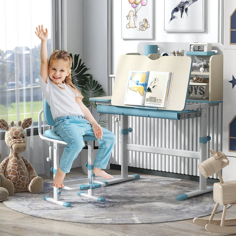 Height Adjustable Kids Study Desk with Tilt Desktop for 3-12 Years Old by DirectDeals