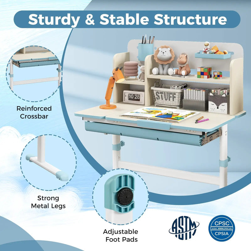 Height Adjustable Kids Study Desk with Tilt Desktop for 3-12 Years Old by DirectDeals