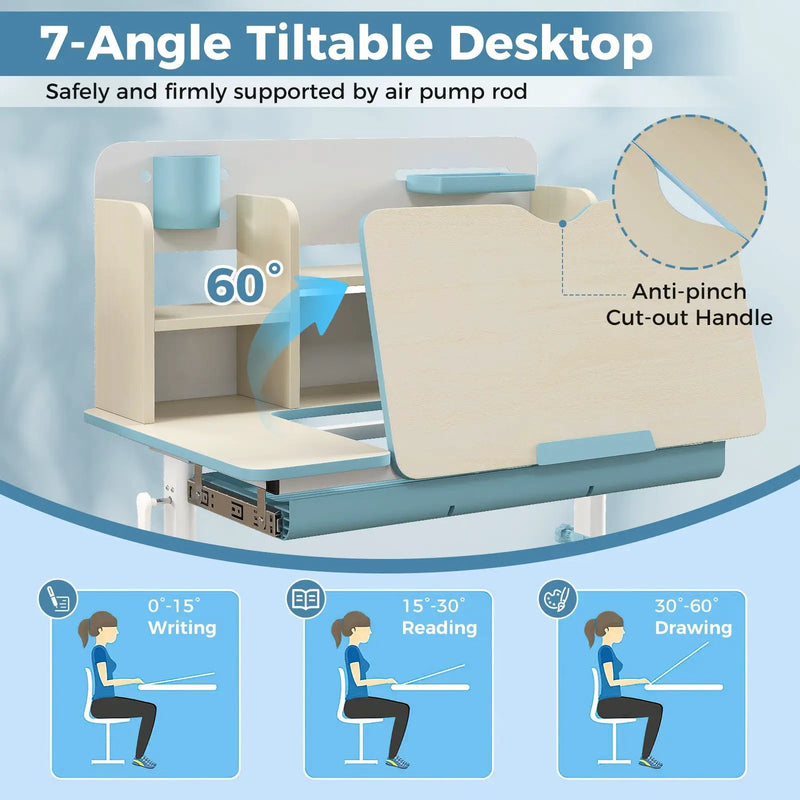 Height Adjustable Kids Study Desk with Tilt Desktop for 3-12 Years Old by DirectDeals