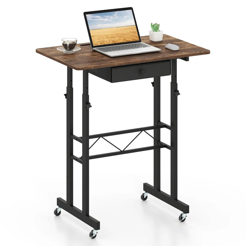Height Adjustable Standing Desk with Wheels & Drawer by DirectDeals