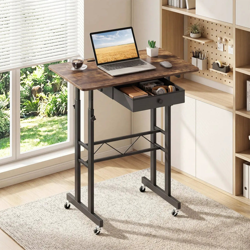 Height Adjustable Standing Desk with Wheels & Drawer by DirectDeals