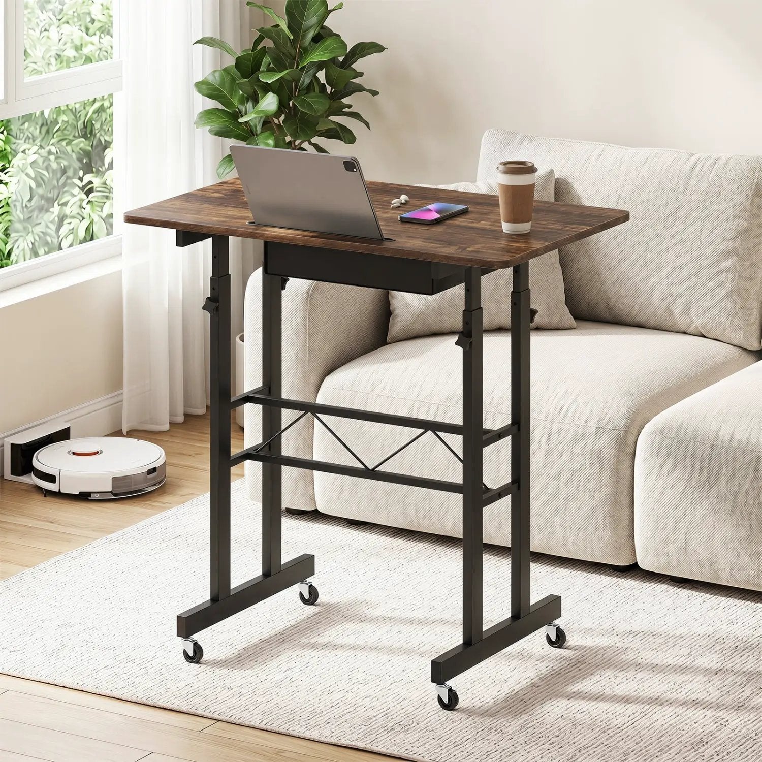 Height Adjustable Standing Desk with Wheels & Drawer by DirectDeals