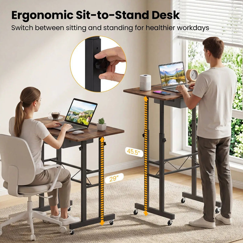 Height Adjustable Standing Desk with Wheels & Drawer by DirectDeals