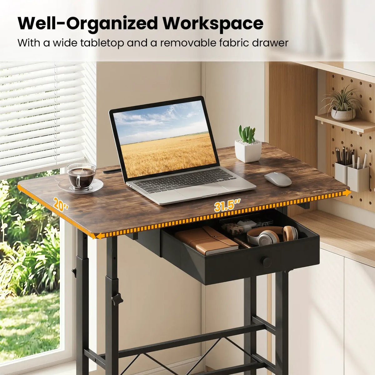 Height Adjustable Standing Desk with Wheels & Drawer, photo 8 of 24