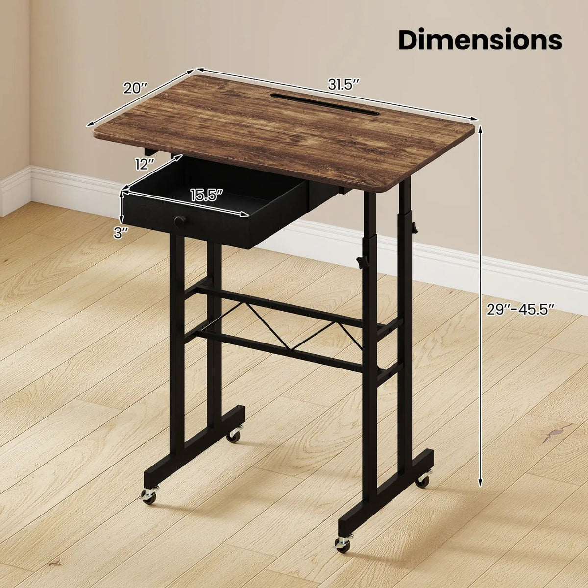 Height Adjustable Standing Desk with Wheels & Drawer, photo 5 of 24