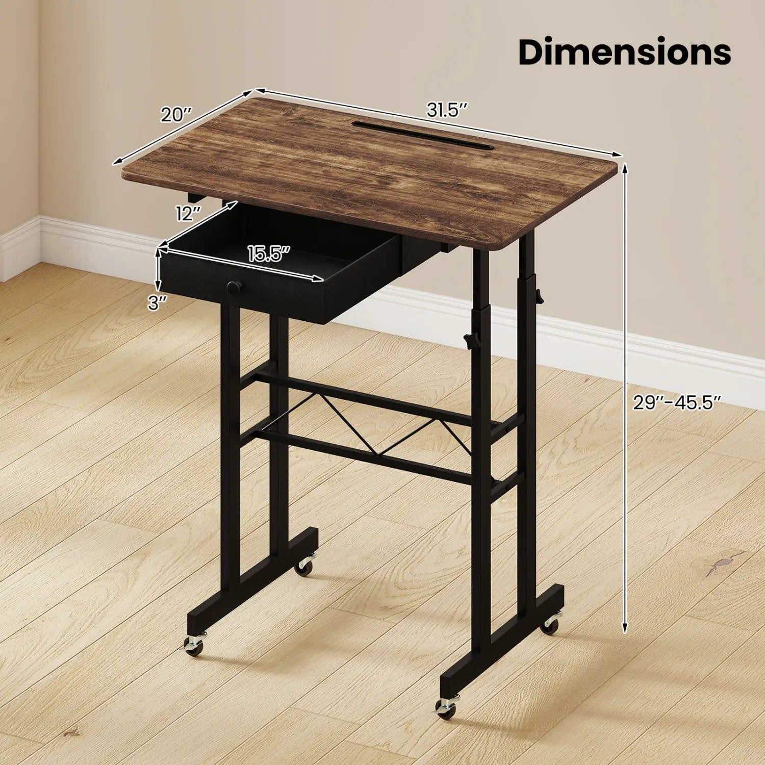 Height Adjustable Standing Desk with Wheels & Drawer by DirectDeals