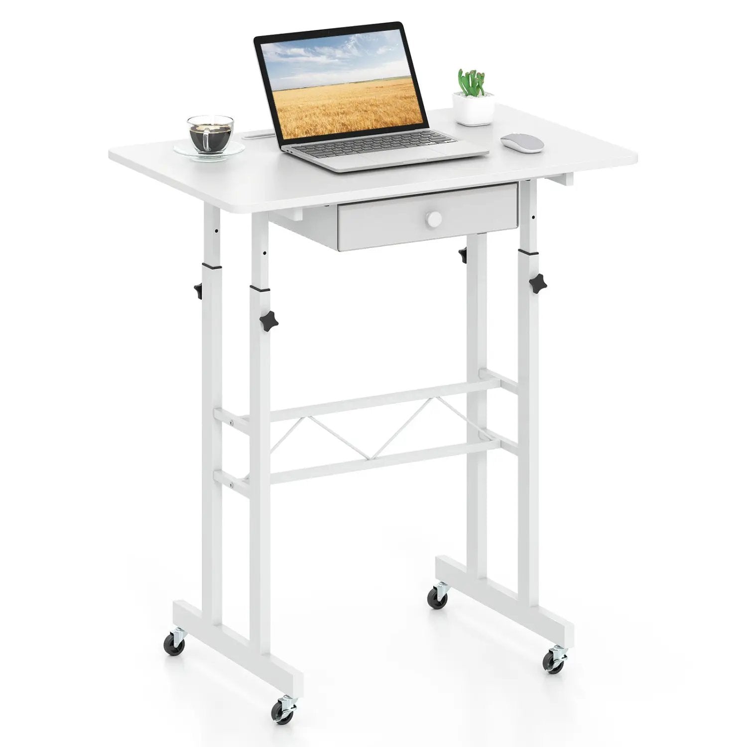 Height Adjustable Standing Desk with Wheels & Drawer by DirectDeals