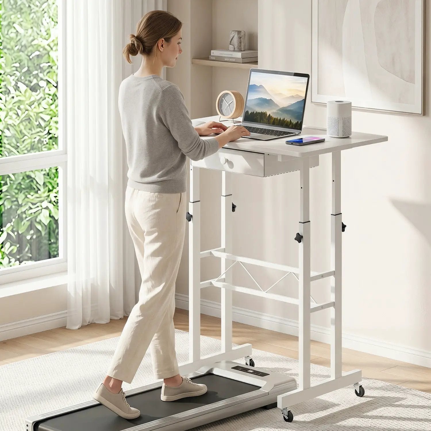 Height Adjustable Standing Desk with Wheels & Drawer by DirectDeals