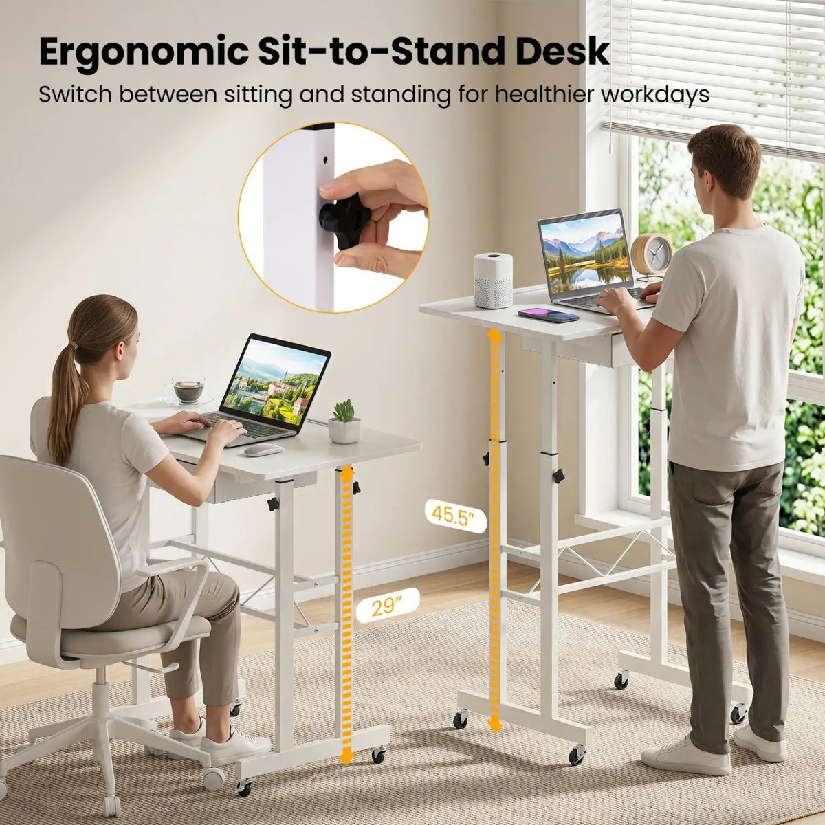 Height Adjustable Standing Desk with Wheels & Drawer, photo 23 of 24