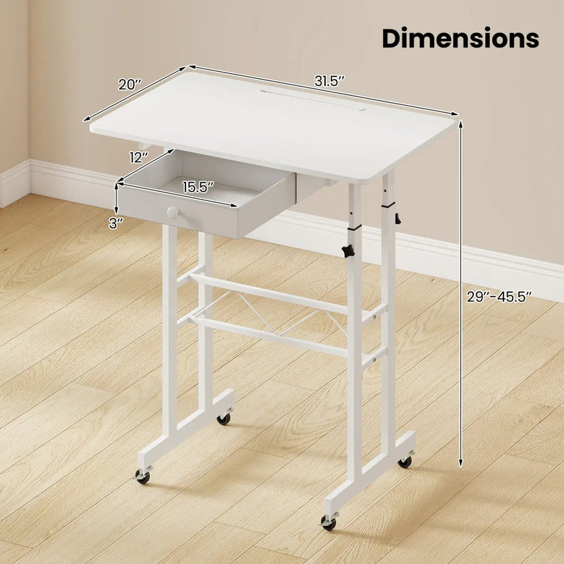 Height Adjustable Standing Desk with Wheels & Drawer by DirectDeals