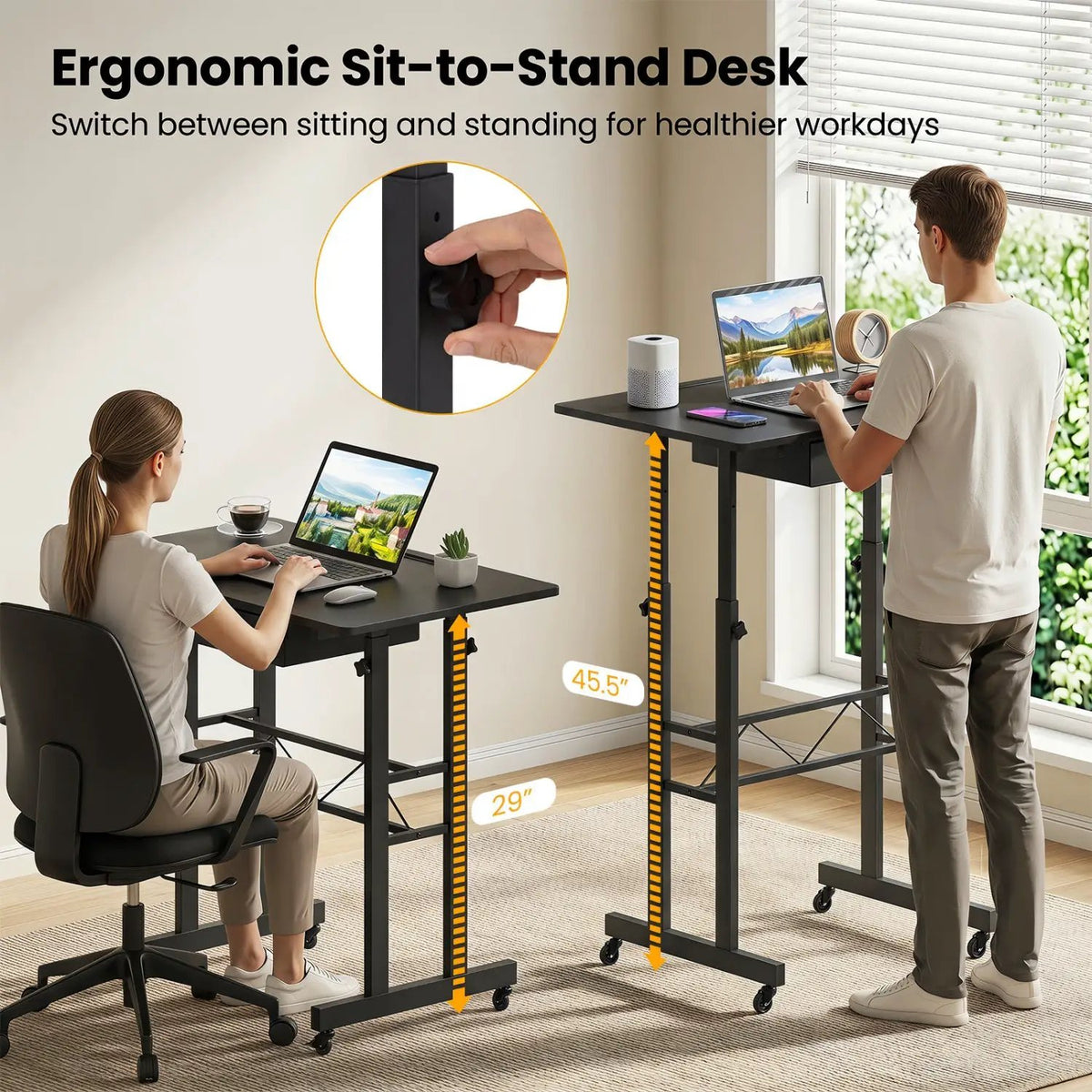 Height Adjustable Standing Desk with Wheels & Drawer, photo 15 of 24