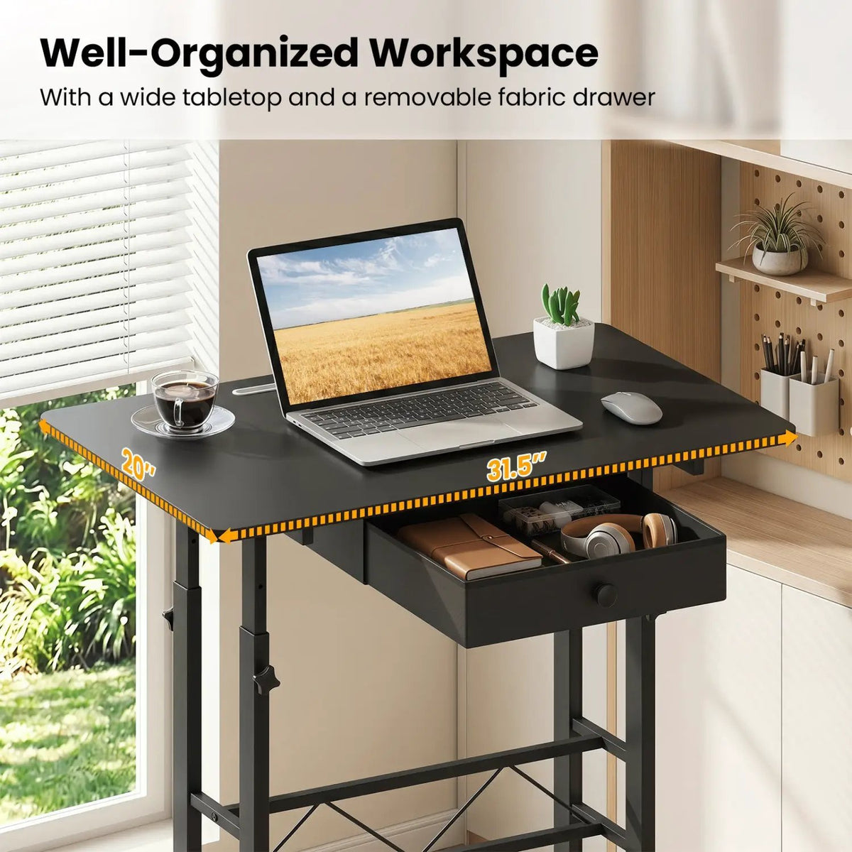 Height Adjustable Standing Desk with Wheels & Drawer, photo 16 of 24