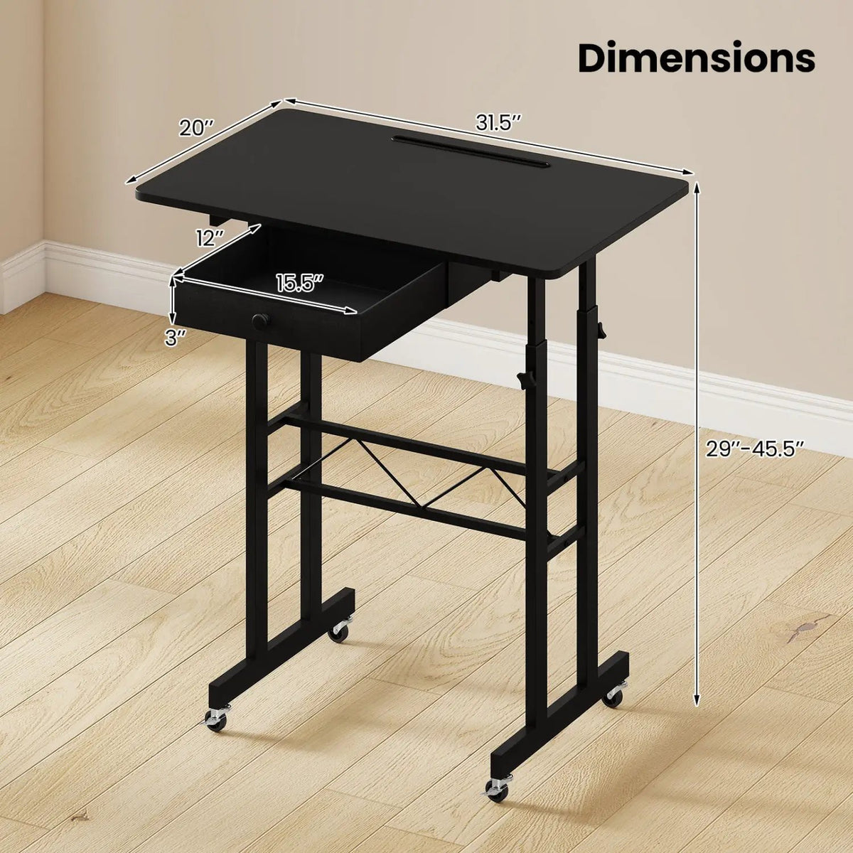Height Adjustable Standing Desk with Wheels & Drawer, photo 13 of 24