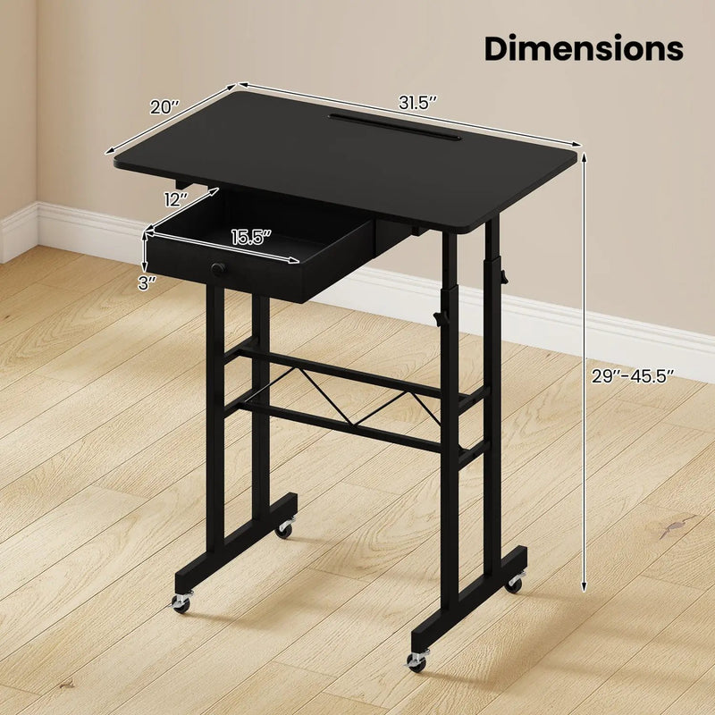 Height Adjustable Standing Desk with Wheels & Drawer by DirectDeals