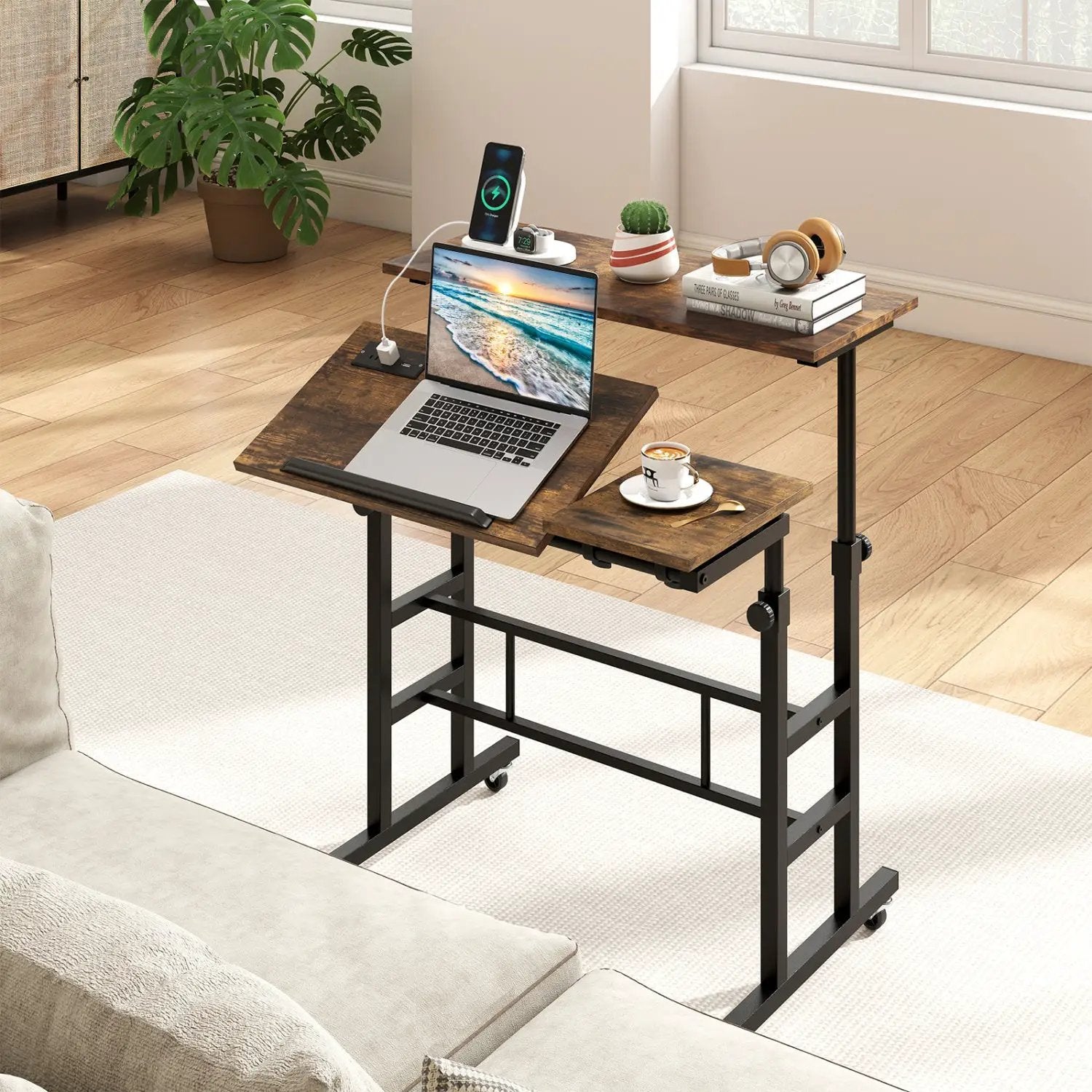 Mobile Standing Desk with Power Outlets & Adjustable Height by DirectDeals