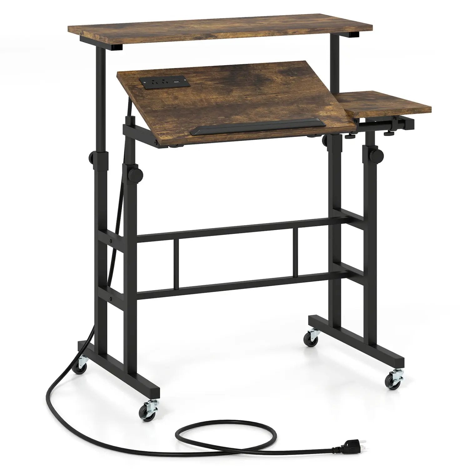 Mobile Standing Desk with Power Outlets & Adjustable Height by DirectDeals