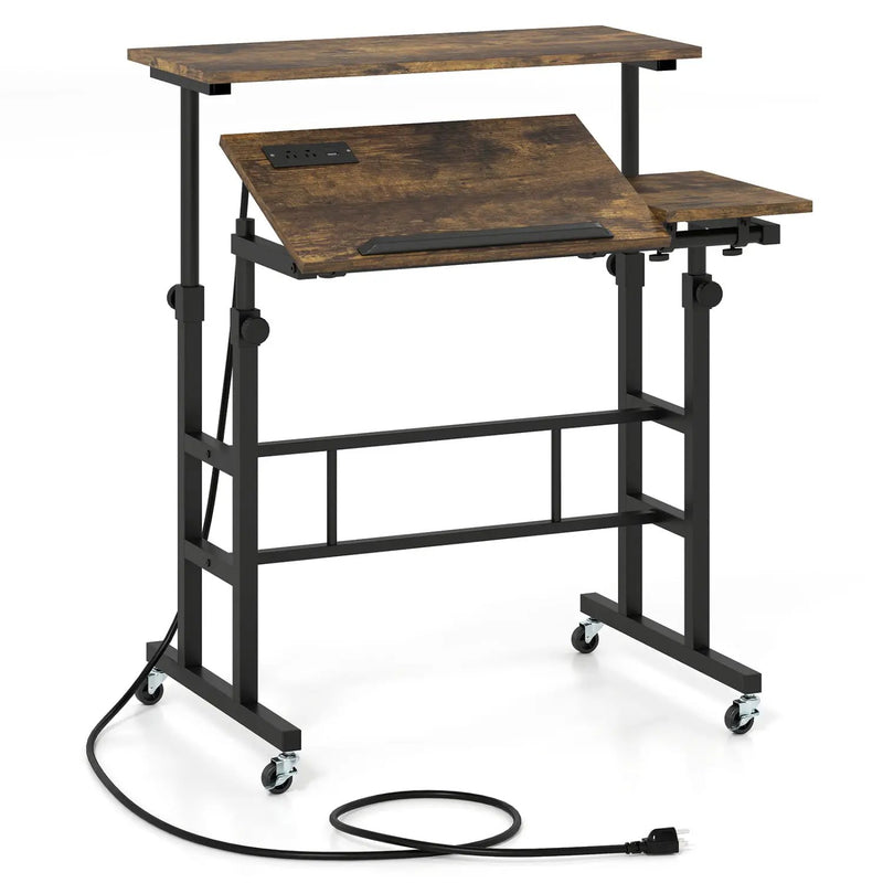 Mobile Standing Desk with Power Outlets & Adjustable Height by DirectDeals