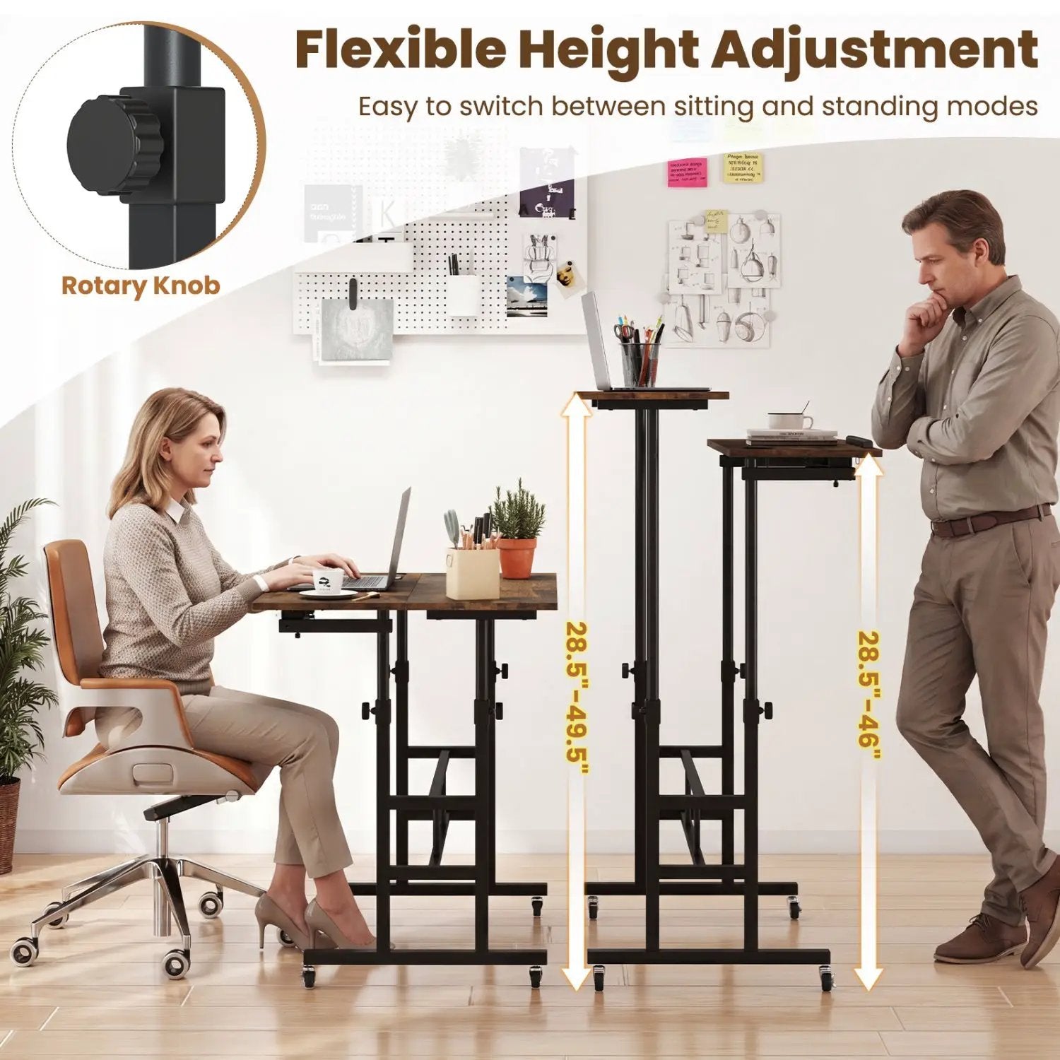 Mobile Standing Desk with Power Outlets & Adjustable Height by DirectDeals