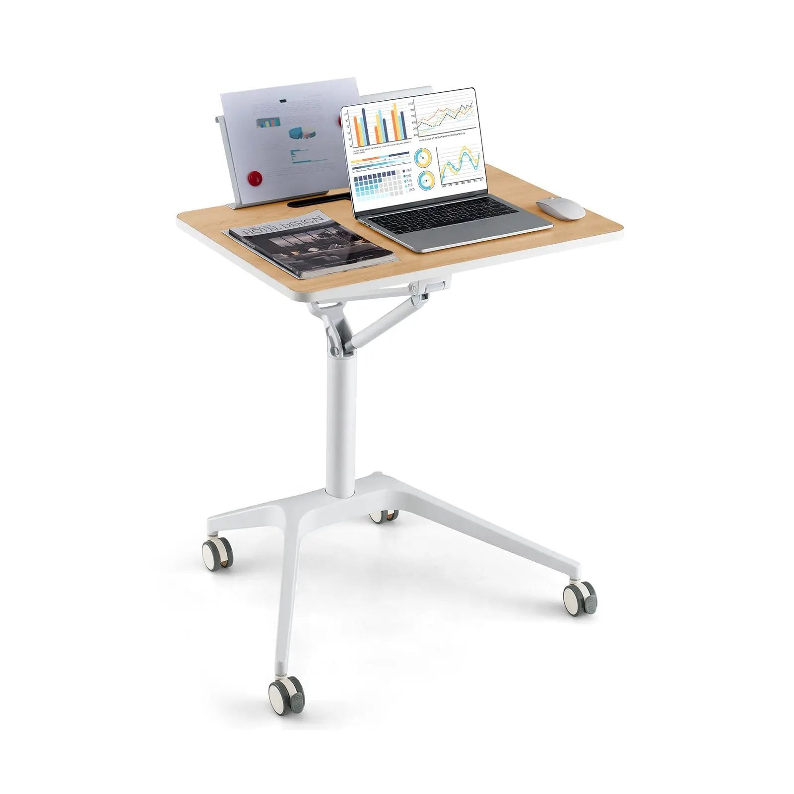 Height Adjustable Mobile Standing Desk with Detachable Holde-Natural by DirectDeals